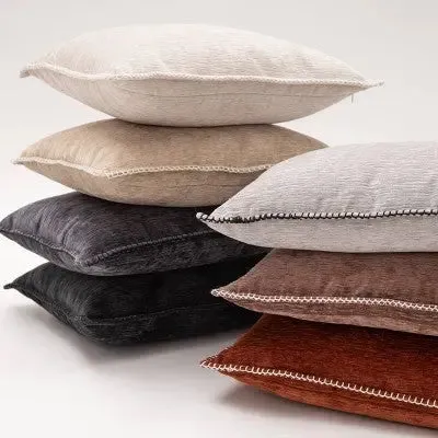 14"x20" Oversize Junoesque Chenille Whipstitch Lumbar Throw Pillow Cream - Evergrace