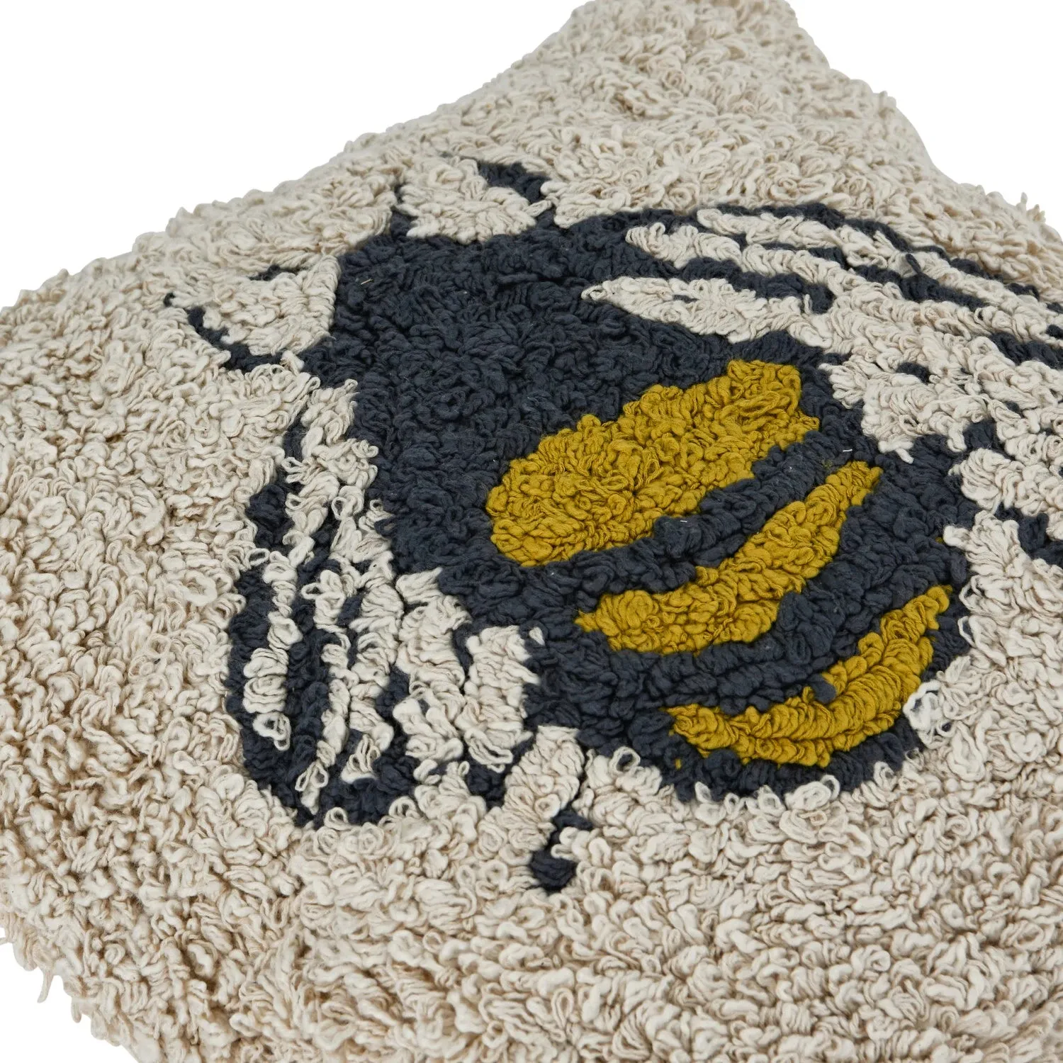 16" Cotton Punch Hook Pillow with Bee & Tassels
