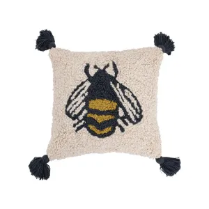 16" Cotton Punch Hook Pillow with Bee & Tassels