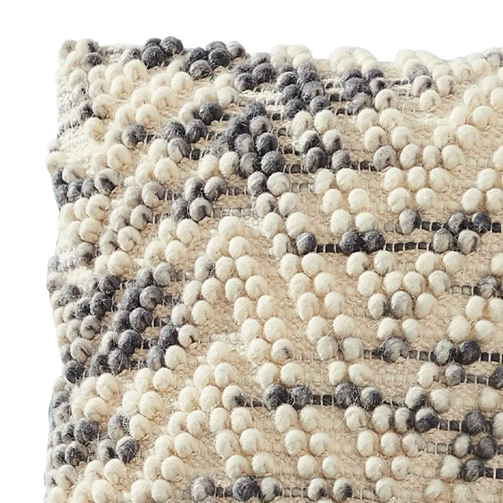 18 Inch Decorative Throw Pillow Cover, Beaded Chevron, Cream Fabric By Casagear Home