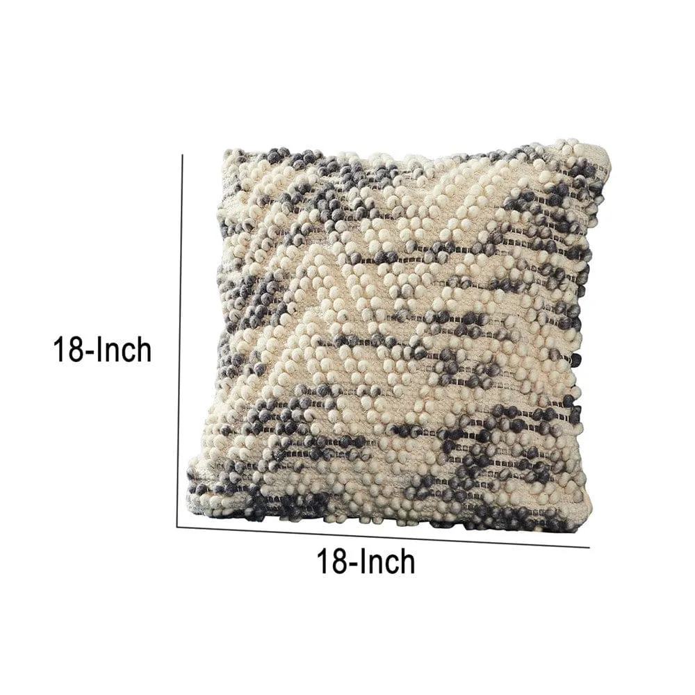18 Inch Decorative Throw Pillow Cover, Beaded Chevron, Cream Fabric By Casagear Home