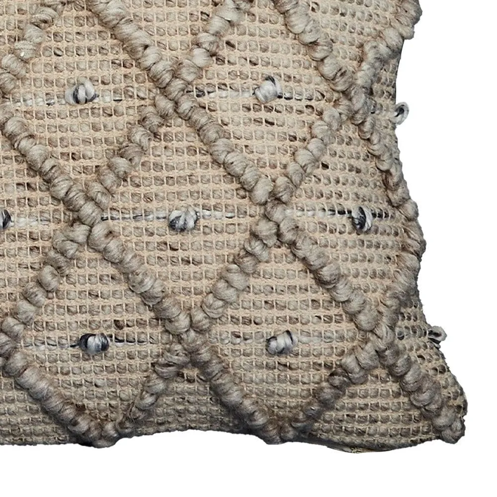 18 Inch Decorative Throw Pillow Cover, Beaded Diamond Design, Beige Fabric By Casagear Home