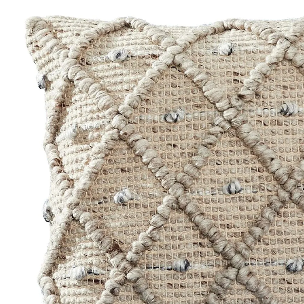 18 Inch Decorative Throw Pillow Cover, Beaded Diamond Design, Beige Fabric By Casagear Home