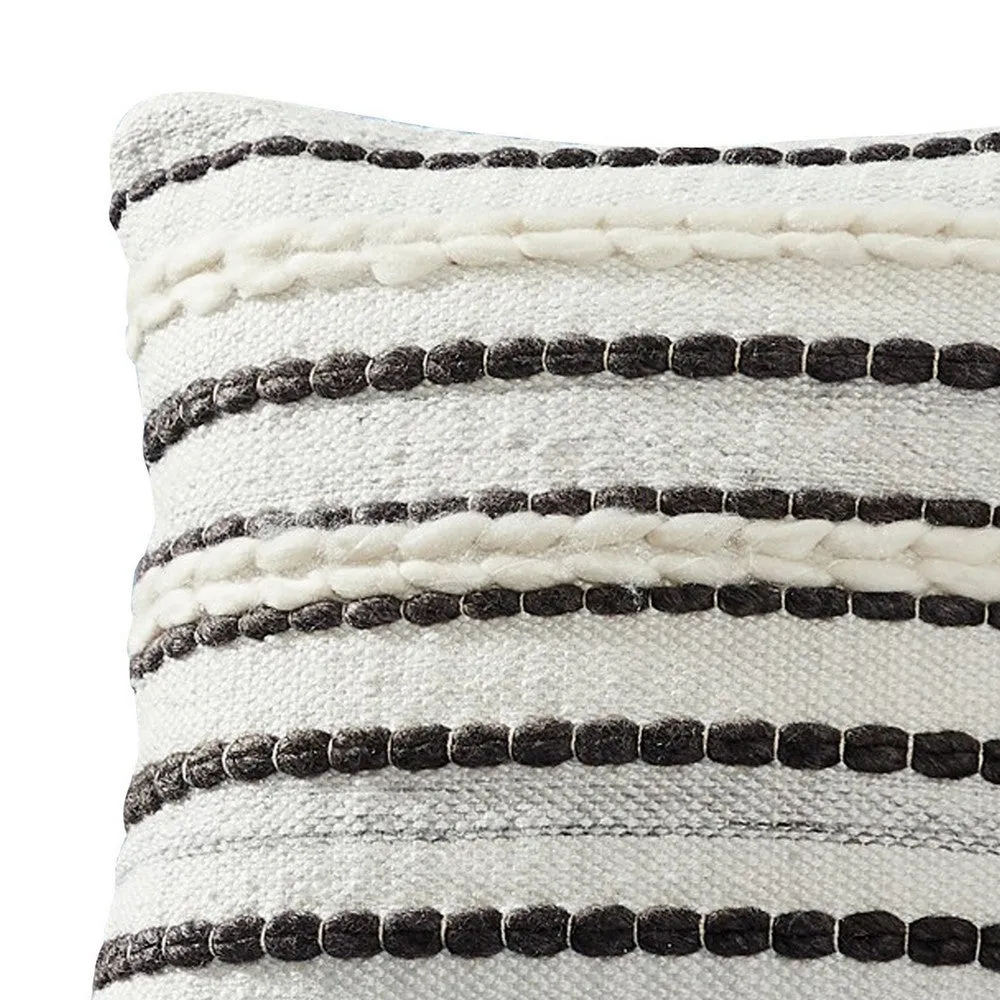 18 Inch Decorative Throw Pillow Cover, Black Lined Beading, Gray Fabric By Casagear Home