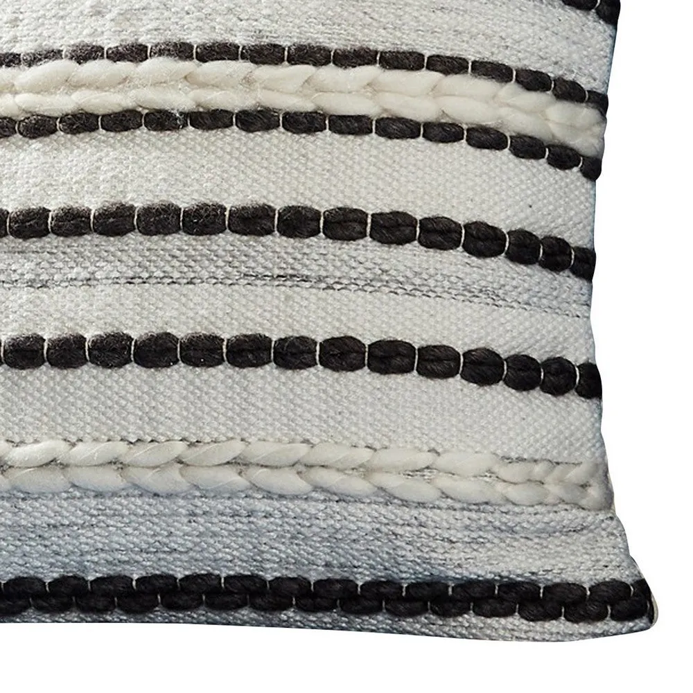 18 Inch Decorative Throw Pillow Cover, Black Lined Beading, Gray Fabric By Casagear Home