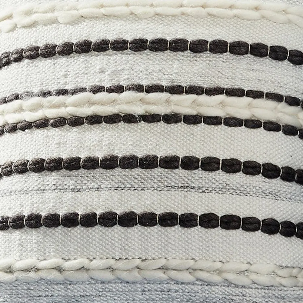 18 Inch Decorative Throw Pillow Cover, Black Lined Beading, Gray Fabric By Casagear Home