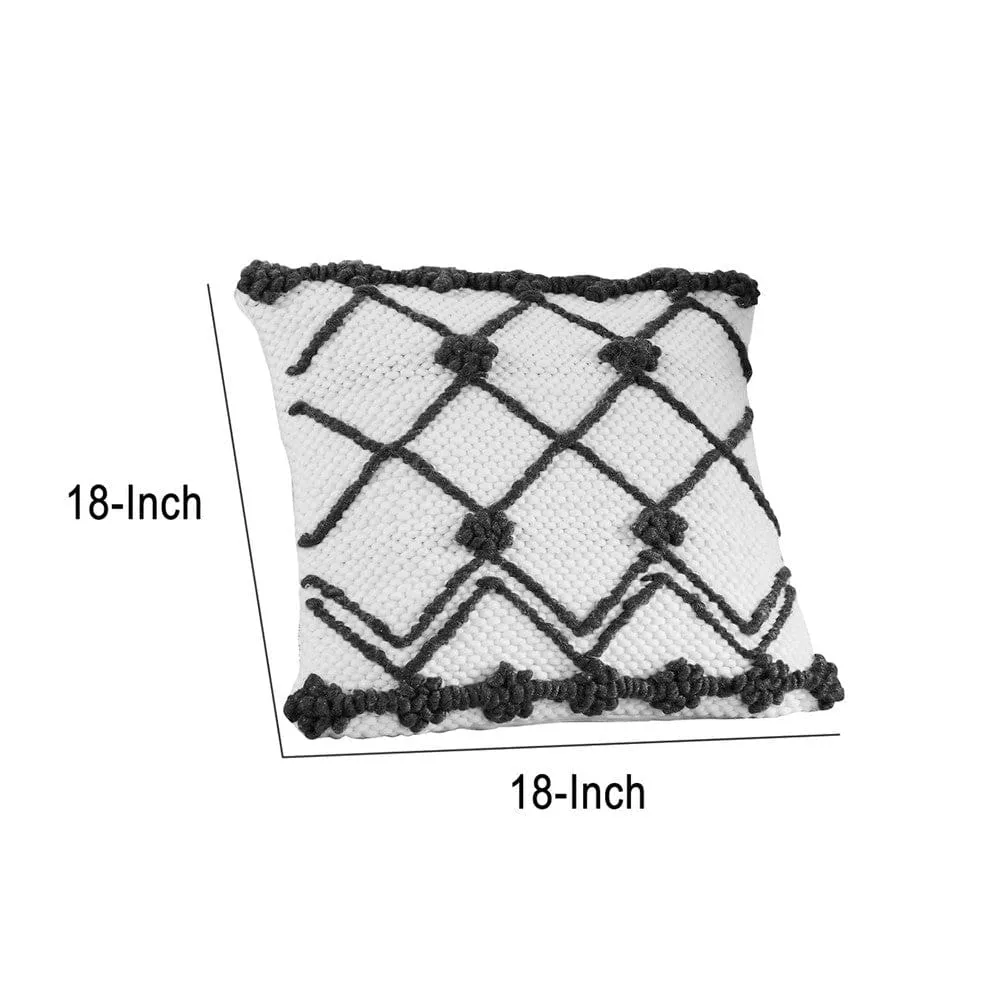 18 Inch Decorative Throw Pillow Cover, Crossed Trellis, White Fabric By Casagear Home