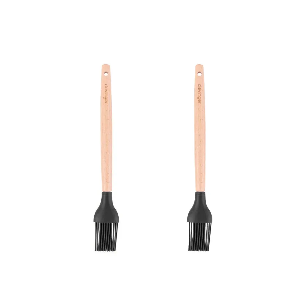 2-Piece Beechwood & Silicone Basting Brush Set | Charcoal