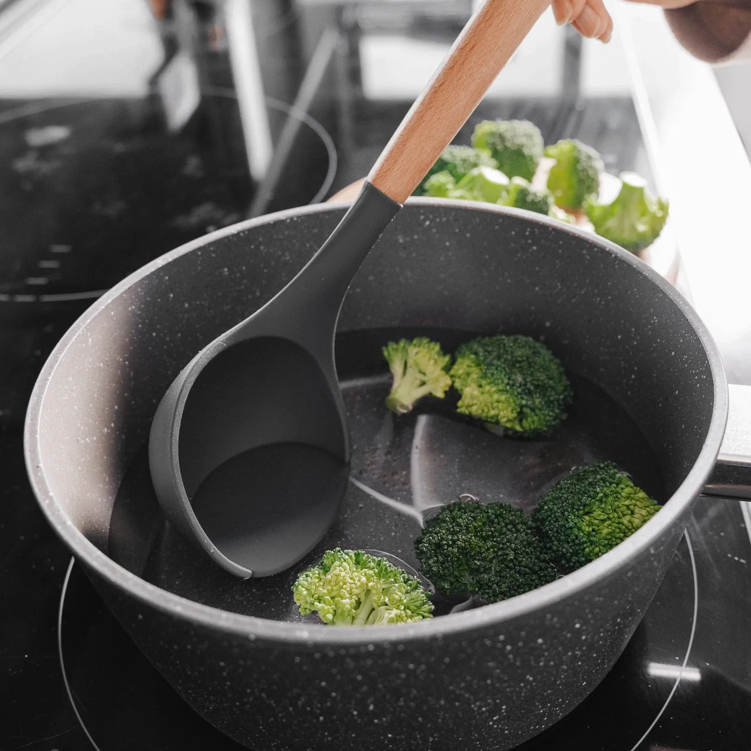 2-Piece Beechwood & Silicone Ladle Set | Charcoal