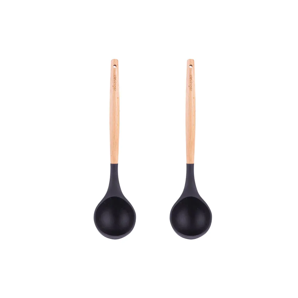 2-Piece Beechwood & Silicone Ladle Set | Charcoal