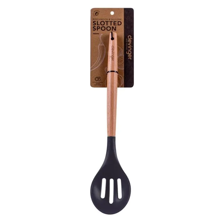 2-Piece Beechwood & Silicone Slotted Spoon Set | Charcoal