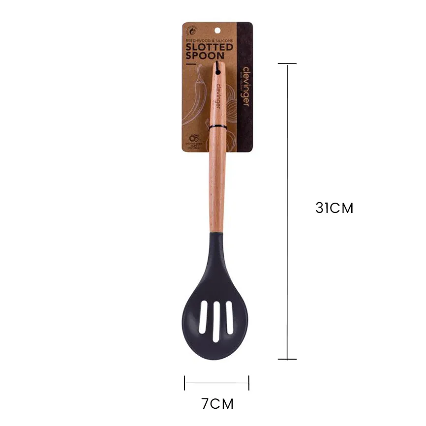 2-Piece Beechwood & Silicone Slotted Spoon Set | Charcoal