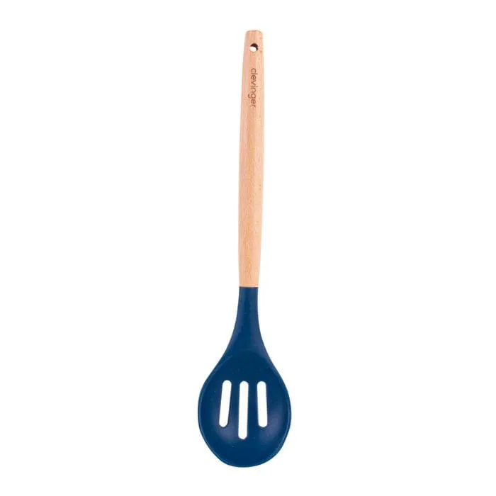 2-Piece Beechwood & Silicone Slotted Spoon Set | Navy
