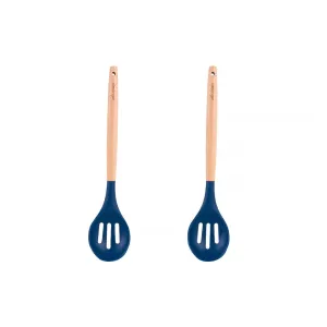 2-Piece Beechwood & Silicone Slotted Spoon Set | Navy