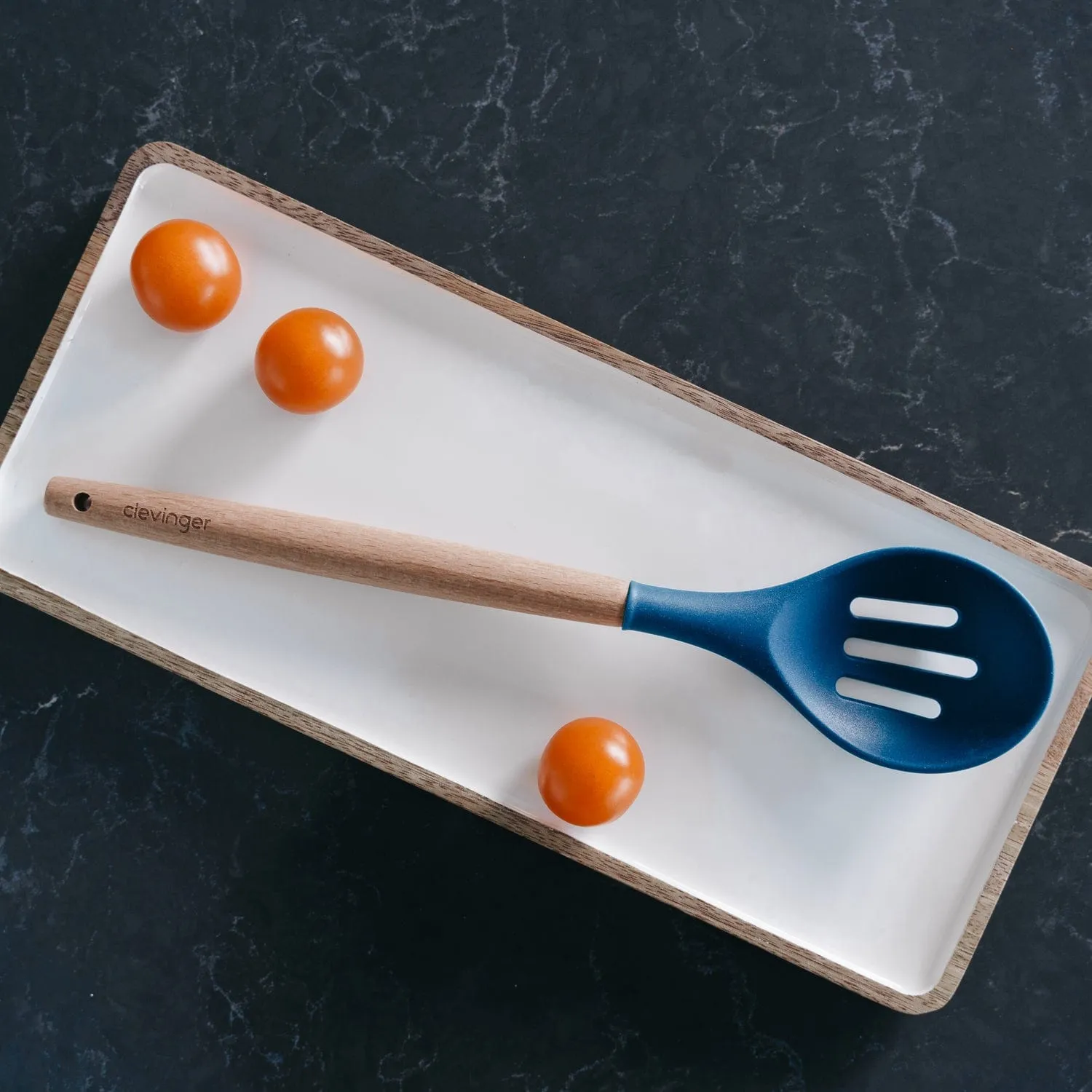 2-Piece Beechwood & Silicone Slotted Spoon Set | Navy
