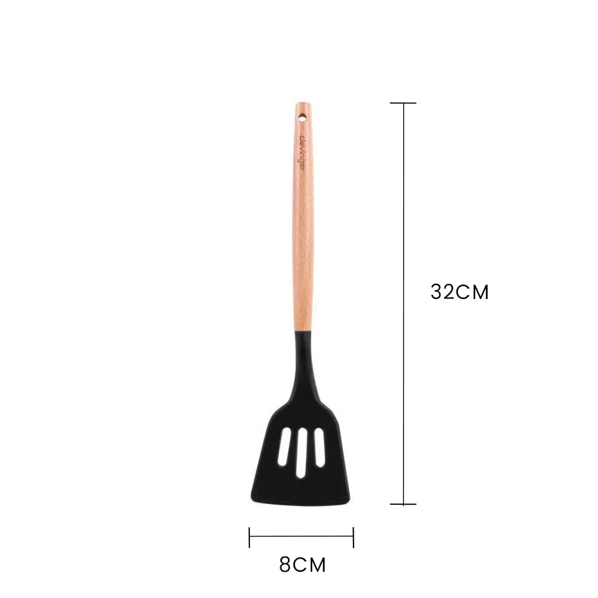 2-Piece Beechwood & Silicone Slotted Turner Set | Charcoal