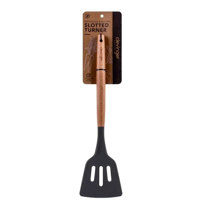 2-Piece Beechwood & Silicone Slotted Turner Set | Charcoal