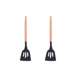 2-Piece Beechwood & Silicone Slotted Turner Set | Charcoal