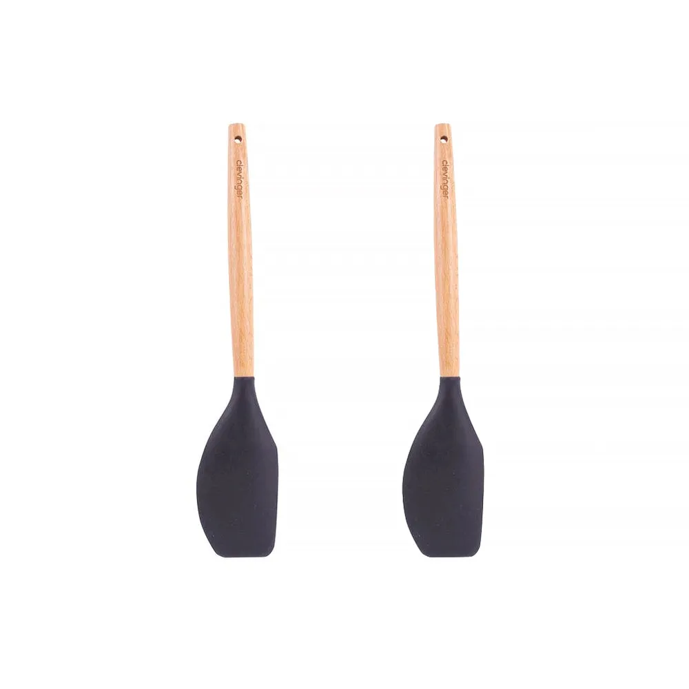 2-Piece Beechwood & Silicone Spatula Set | Charcoal