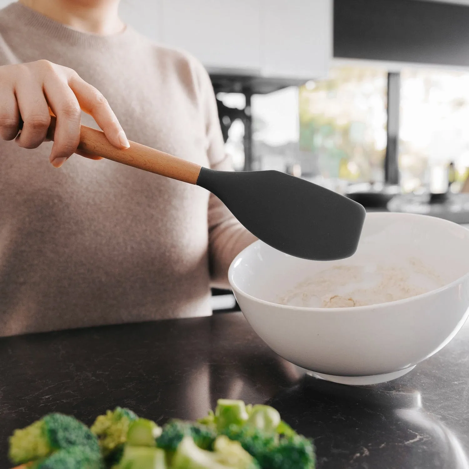 2-Piece Beechwood & Silicone Spatula Set | Charcoal