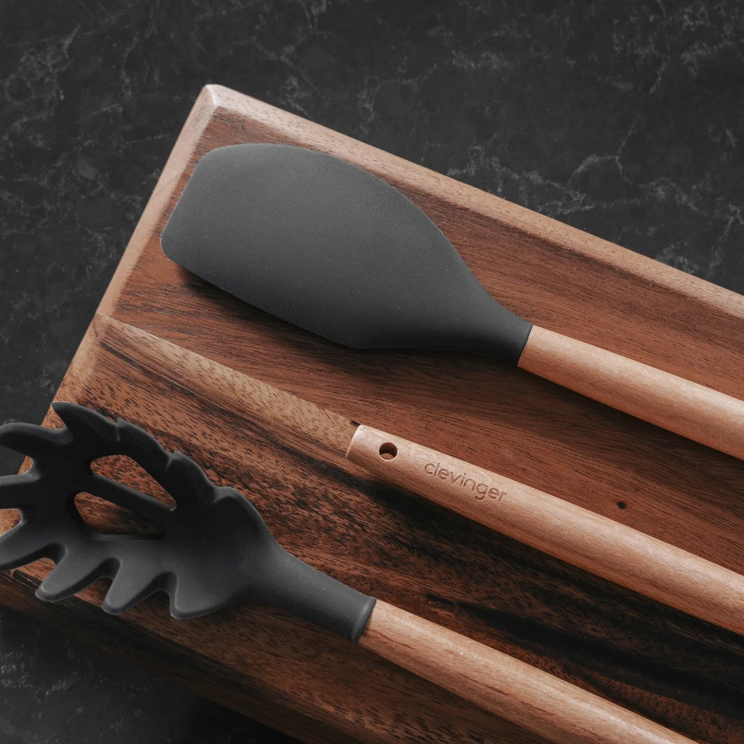 2-Piece Beechwood & Silicone Spatula Set | Charcoal