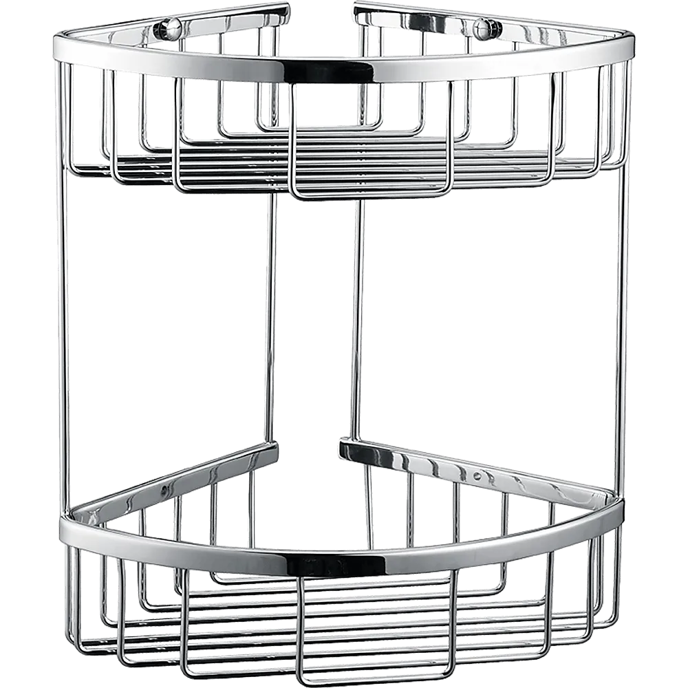 2-Tier Corner Bathroom Basket Shelf Rail Rack