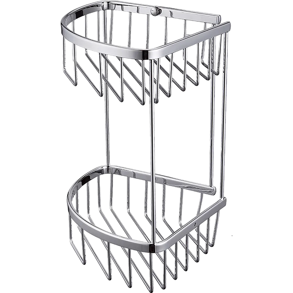 2-Tier Corner Bathroom Basket Shelf Rail Rack