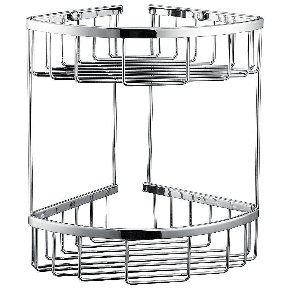 2-Tier Corner Bathroom Basket Shelf Rail Rack