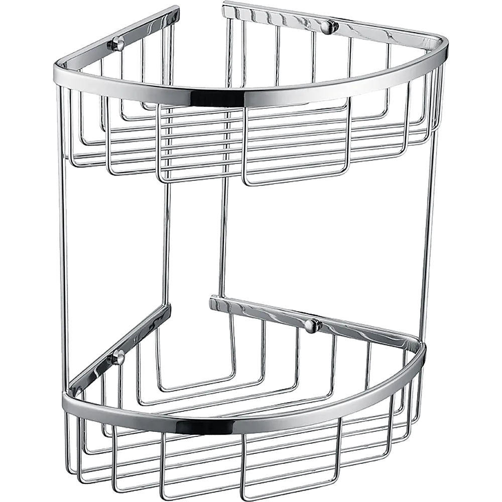 2-Tier Corner Bathroom Basket Shelf Rail Rack
