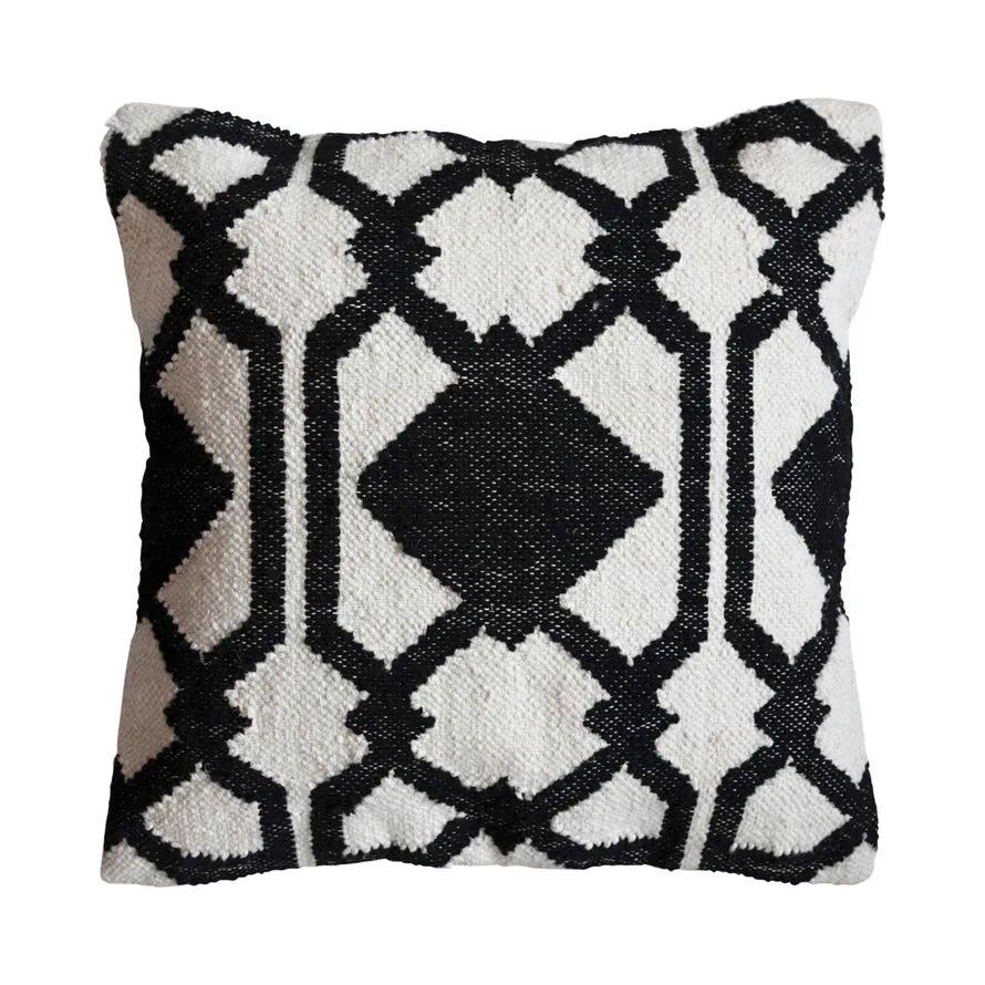 20" Woven Wool & Cotton Pillow w/ Pattern, Polyester Fill