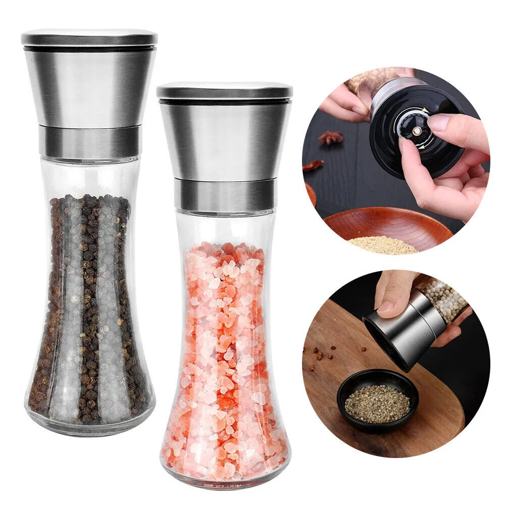 2pcs Stainless Steel Ceramic Mills Kitchen Salt and Pepper Grinders
