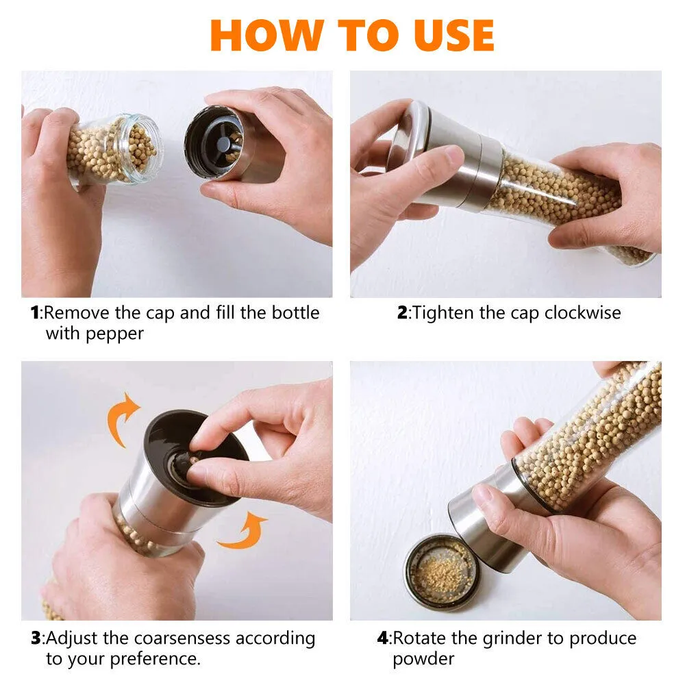 2pcs Stainless Steel Ceramic Mills Kitchen Salt and Pepper Grinders