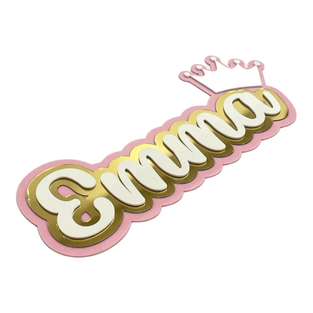 3 Layer  Name Plaque- Gold White with Multiple Motif