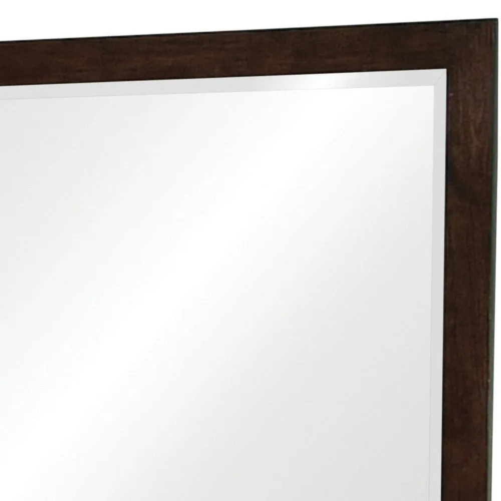 40 Inch Solid Wood Modern Mirror, Portrait, Framed, Cappuccino Brown By Casagear Home