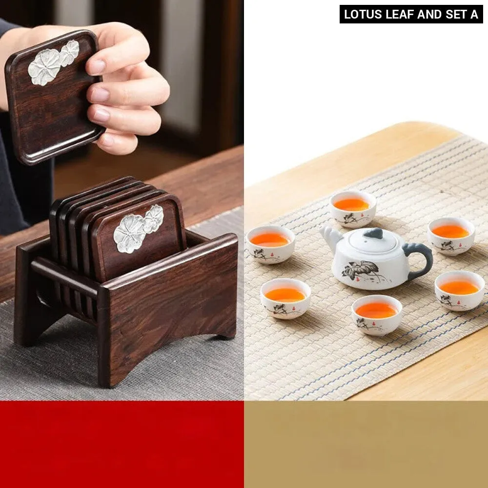 7 Piece Ebony Coaster Set for Kungfu Tea