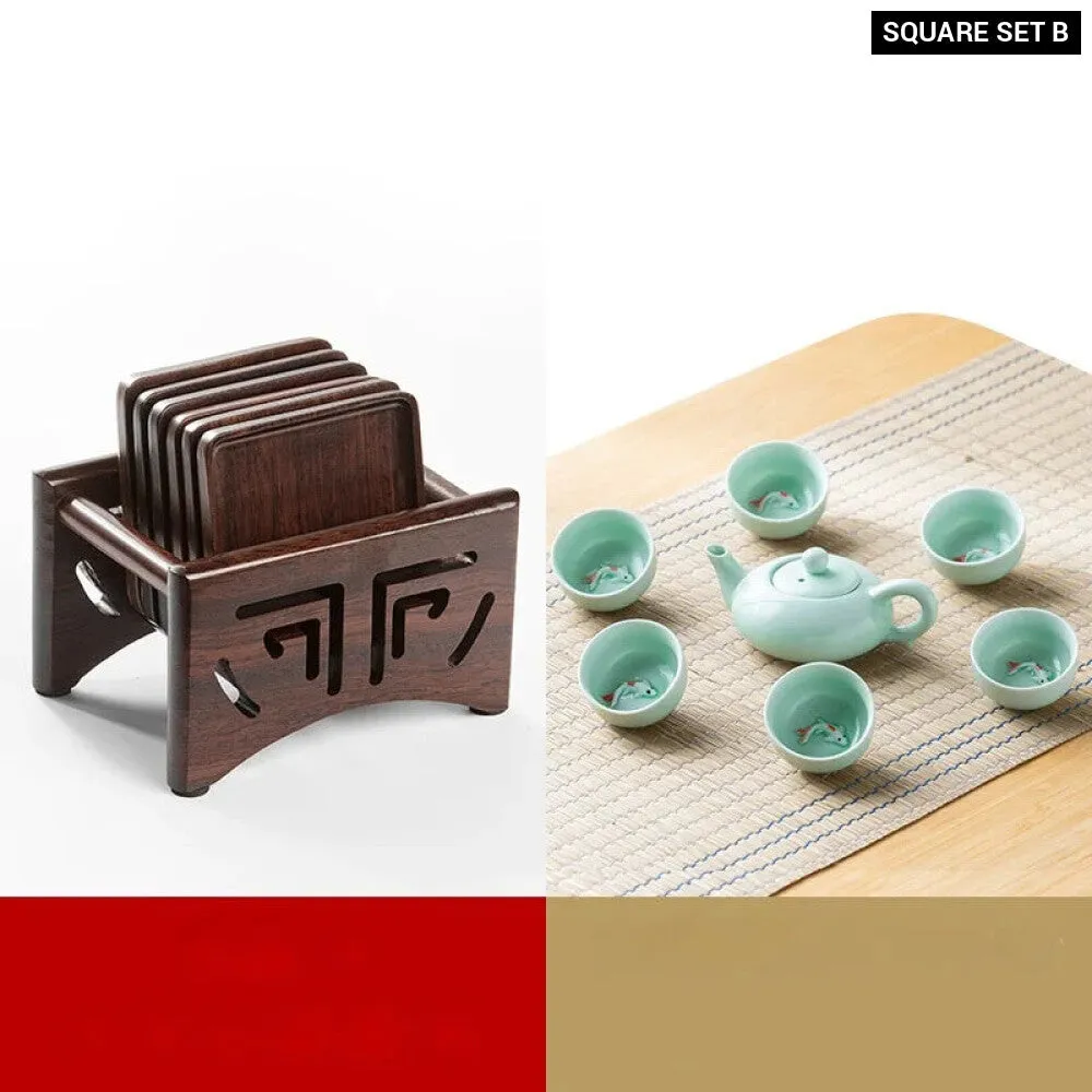 7 Piece Ebony Coaster Set for Kungfu Tea