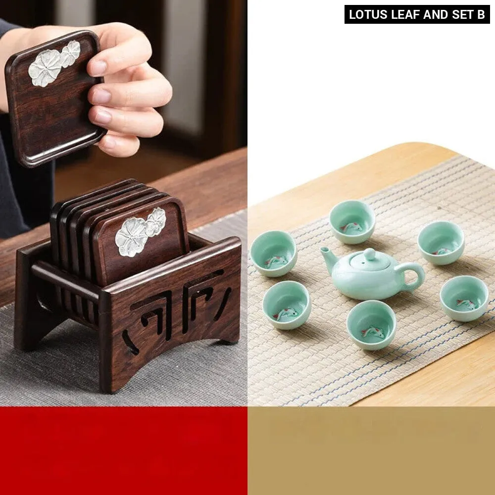 7 Piece Ebony Coaster Set for Kungfu Tea