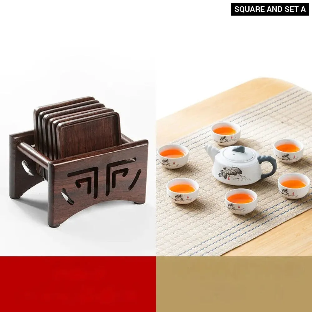 7 Piece Ebony Coaster Set for Kungfu Tea