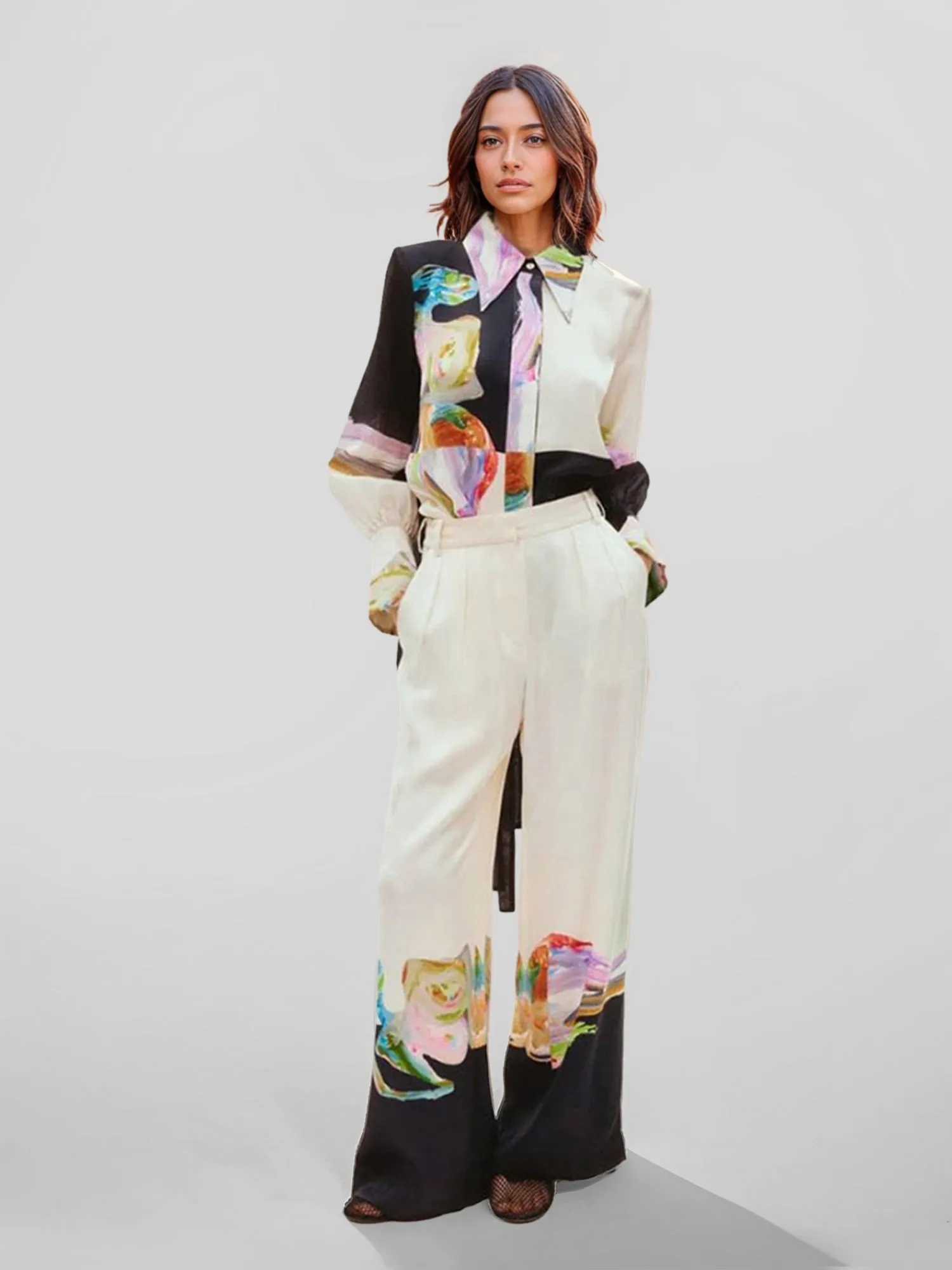 Abstract Art Print Wide-Leg Pants
