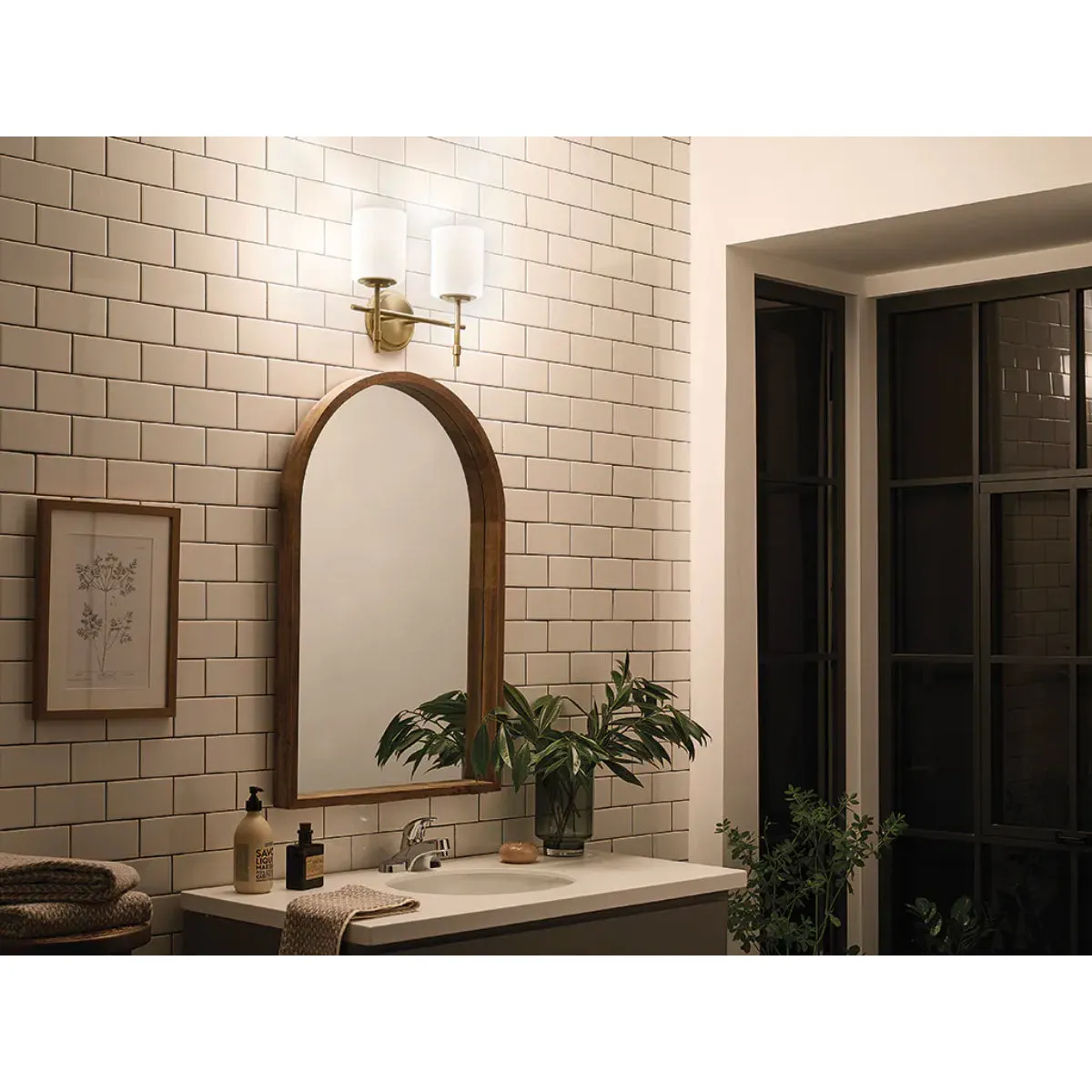 Ali 14 In 2-Lights Bathroom Vanity Light With Satin Etched Cased Opal, Gold Finish