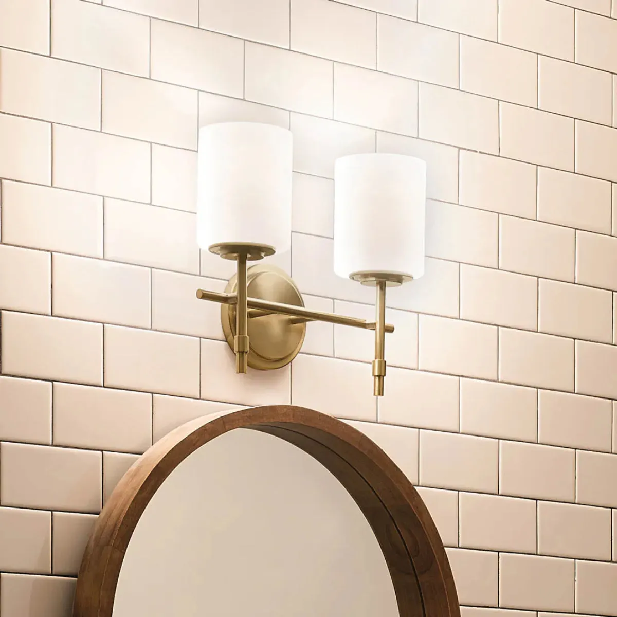 Ali 14 In 2-Lights Bathroom Vanity Light With Satin Etched Cased Opal, Gold Finish