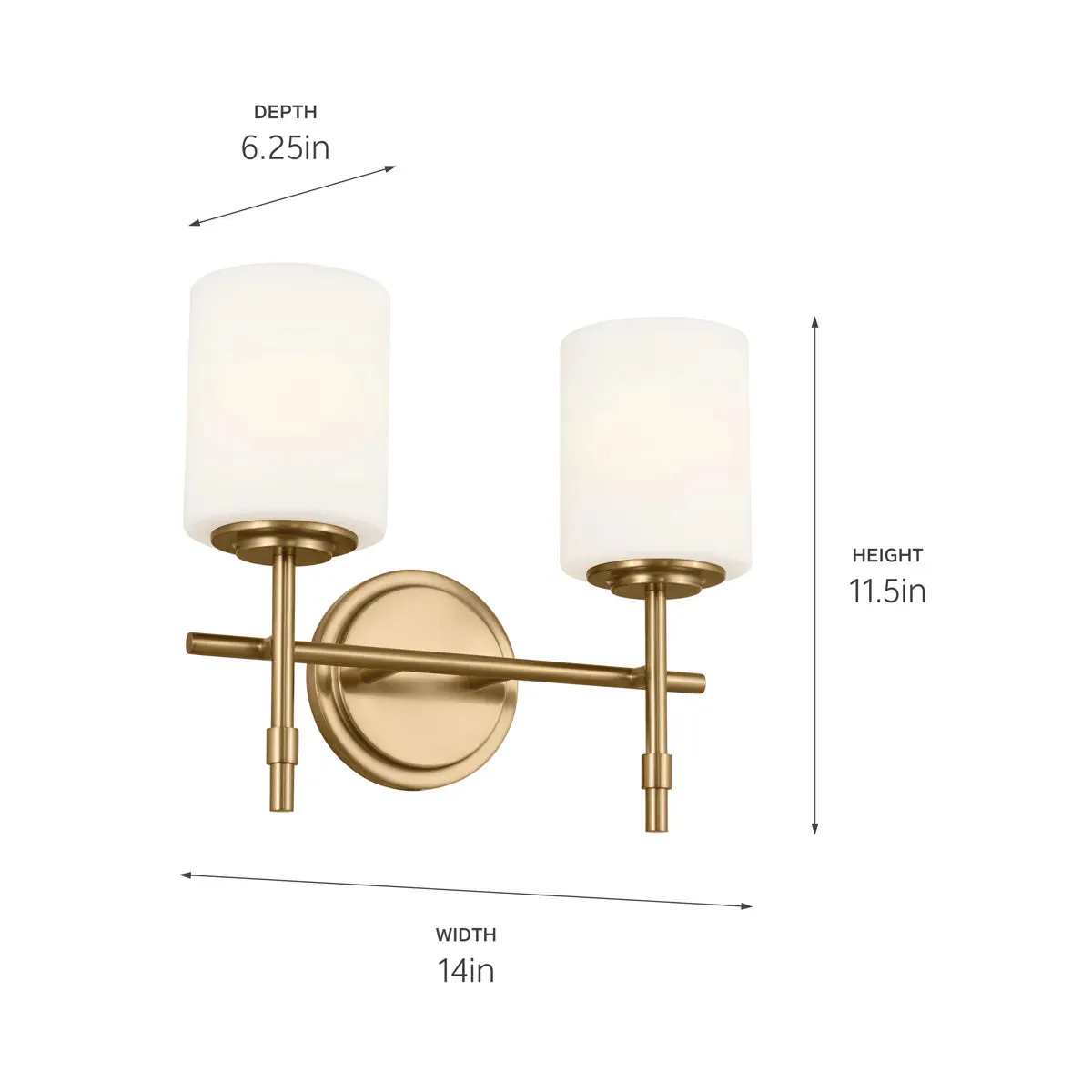 Ali 14 In 2-Lights Bathroom Vanity Light With Satin Etched Cased Opal, Gold Finish