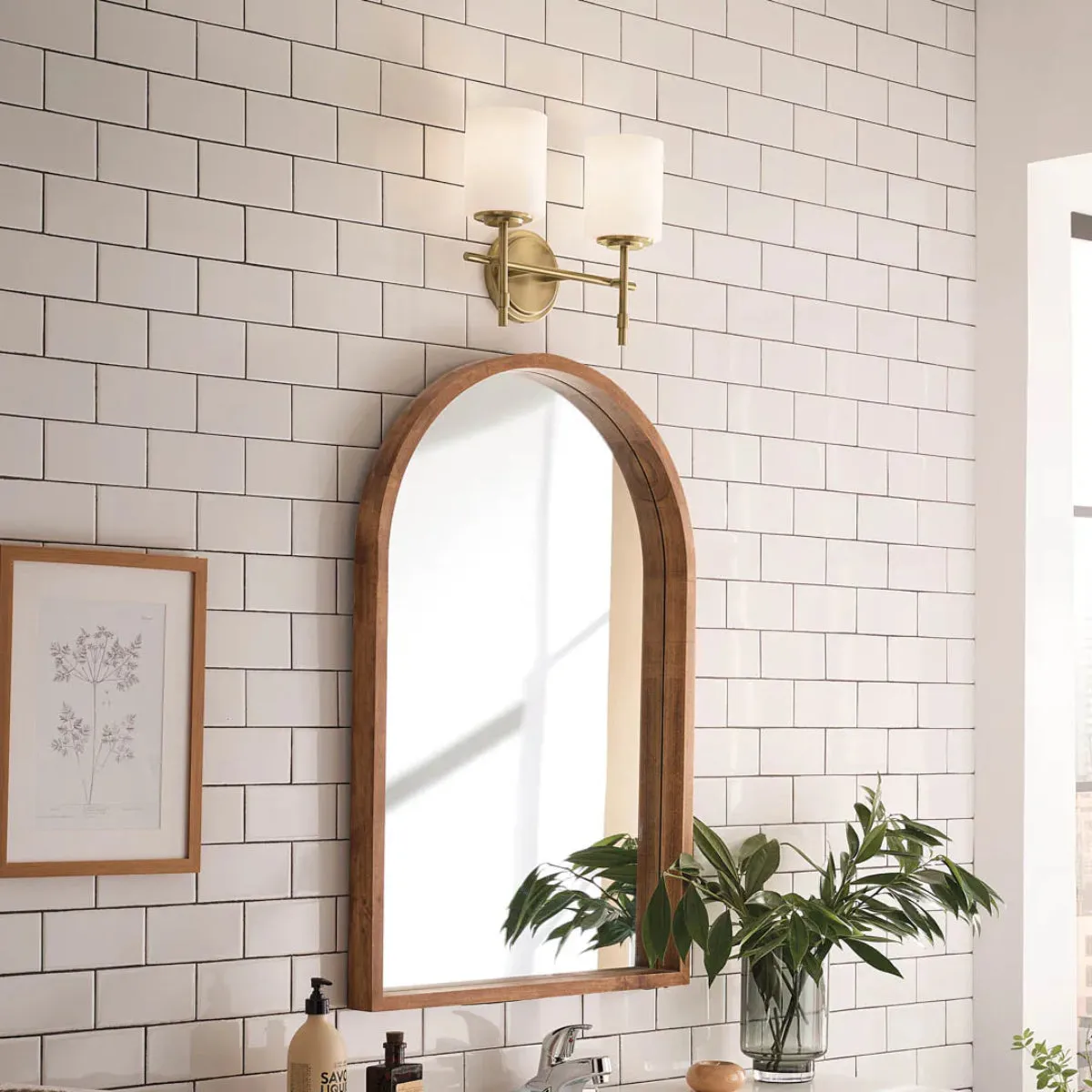 Ali 14 In 2-Lights Bathroom Vanity Light With Satin Etched Cased Opal, Gold Finish