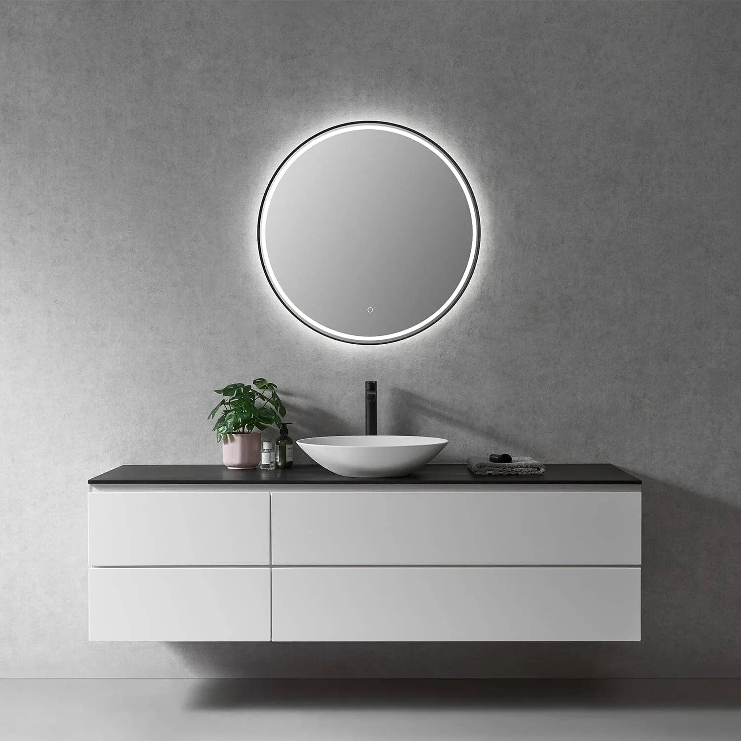Altair Palme 32" Round Framed Lighted Vanity Mirror