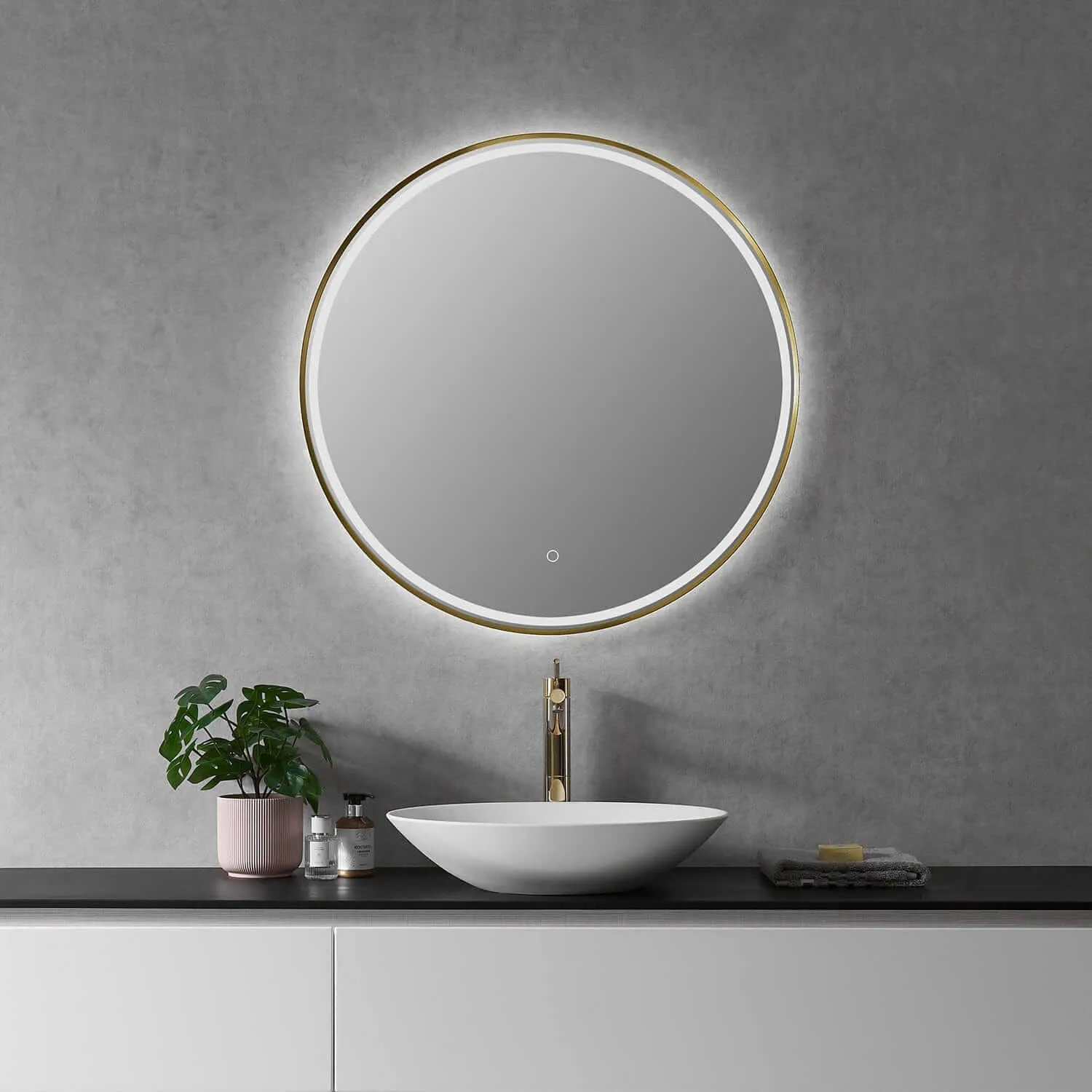 Altair Palme 32" Round Framed Lighted Vanity Mirror