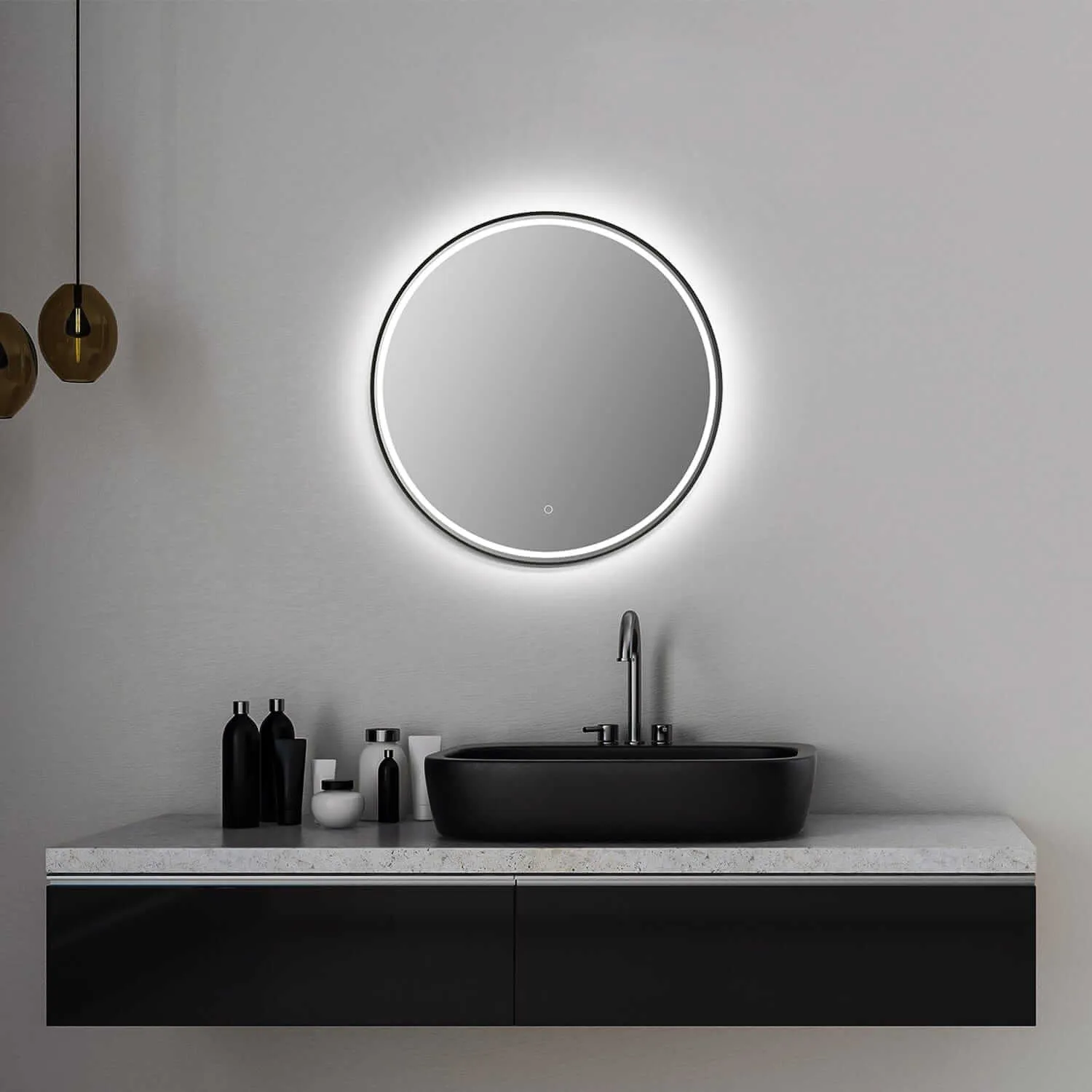 Altair Palme 32" Round Framed Lighted Vanity Mirror