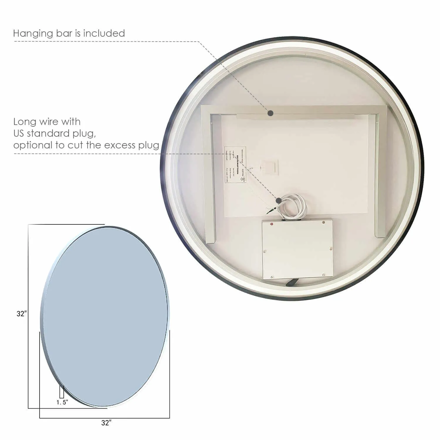 Altair Palme 32" Round Framed Lighted Vanity Mirror