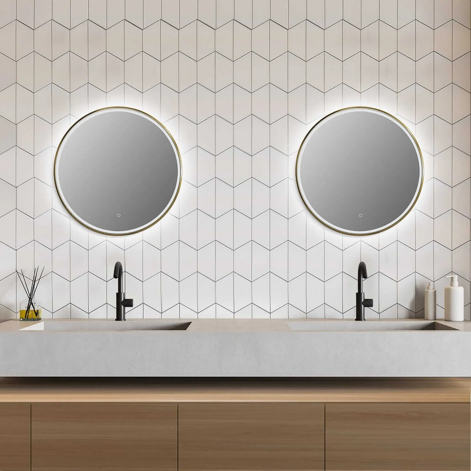 Altair Palme 32" Round Framed Lighted Vanity Mirror