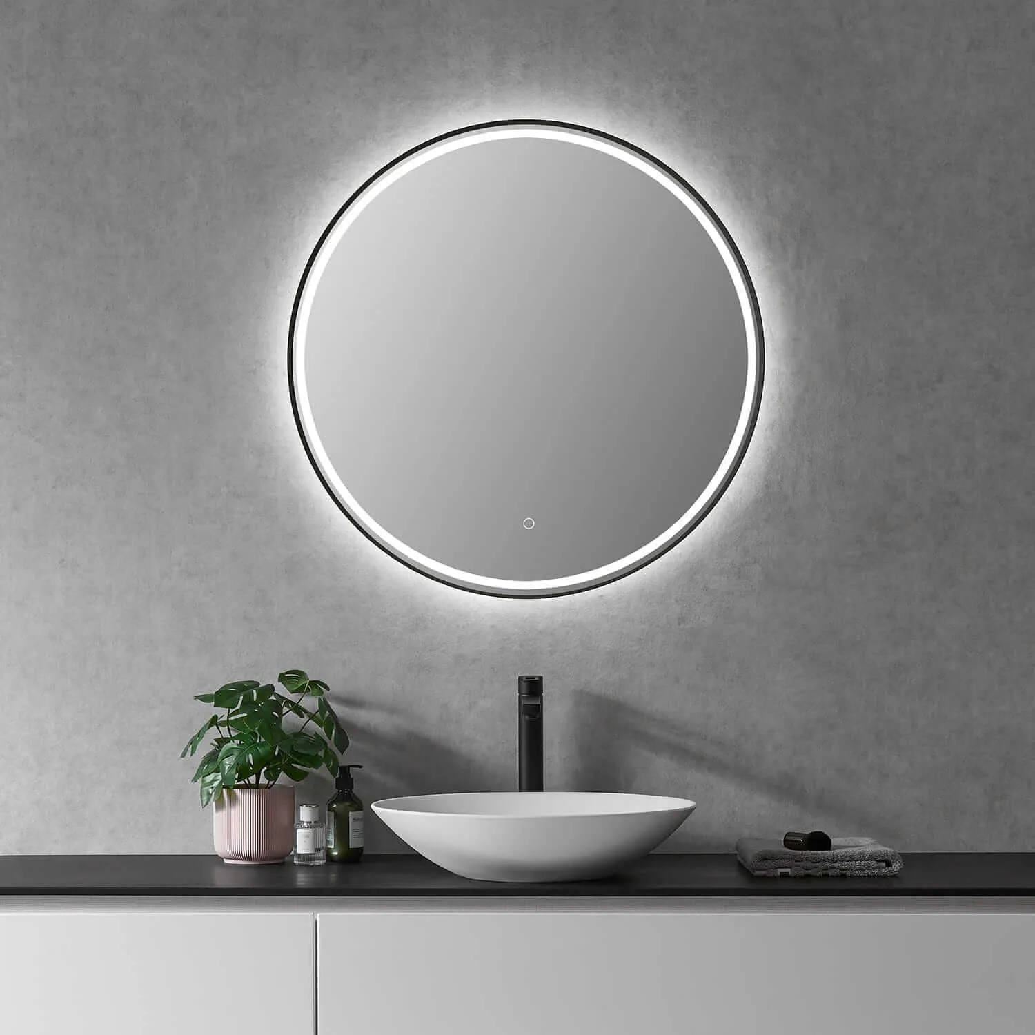 Altair Palme 32" Round Framed Lighted Vanity Mirror