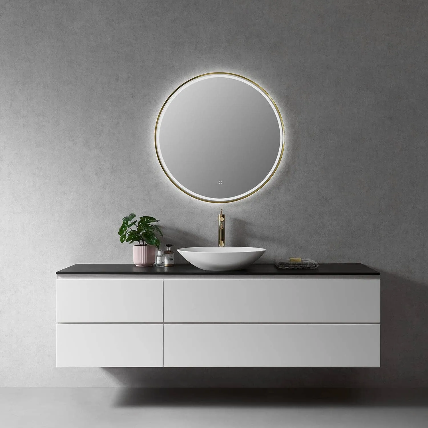 Altair Palme 32" Round Framed Lighted Vanity Mirror